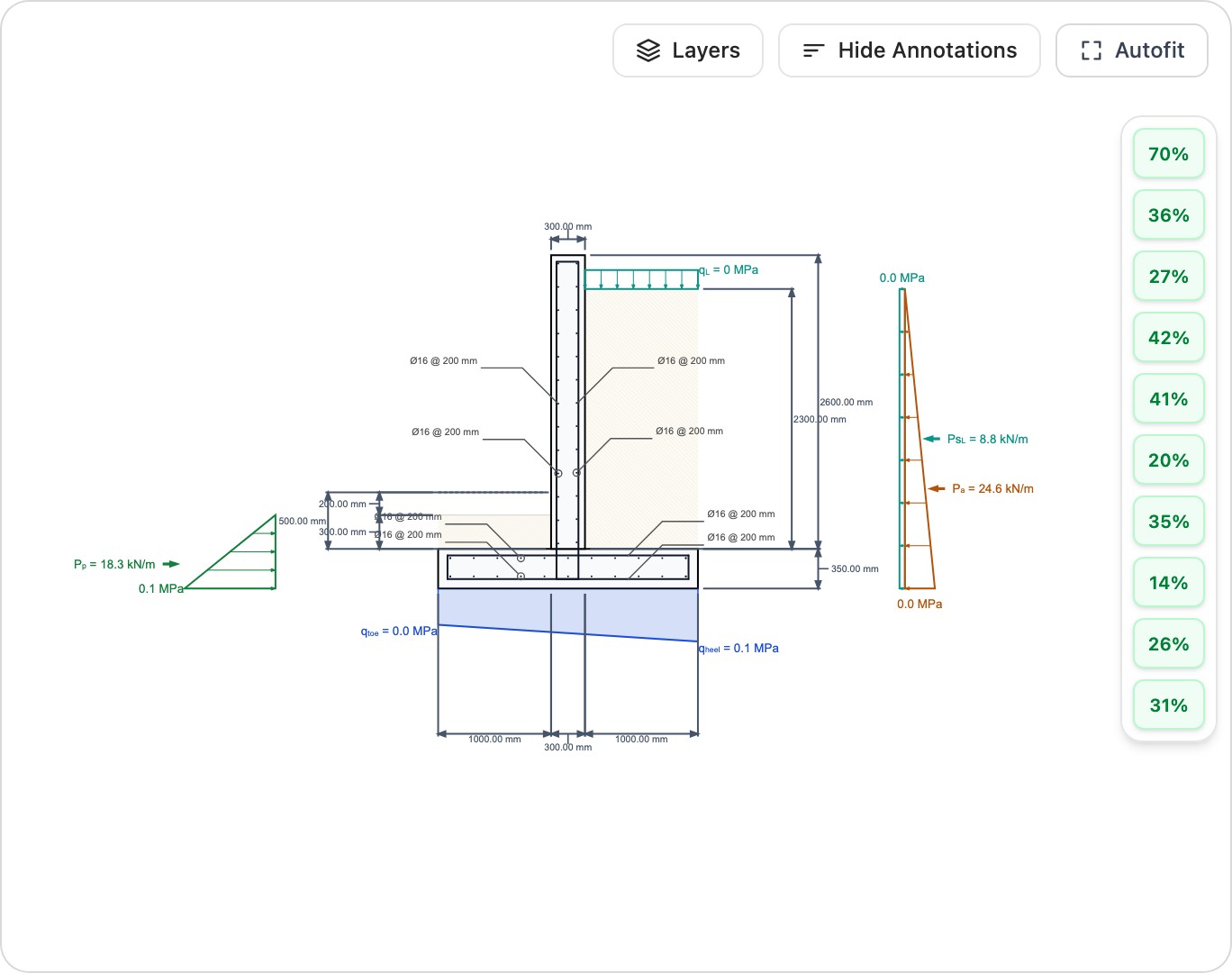 Cantilever Retaining Wall Calculator (ACI 318-19) screenshot