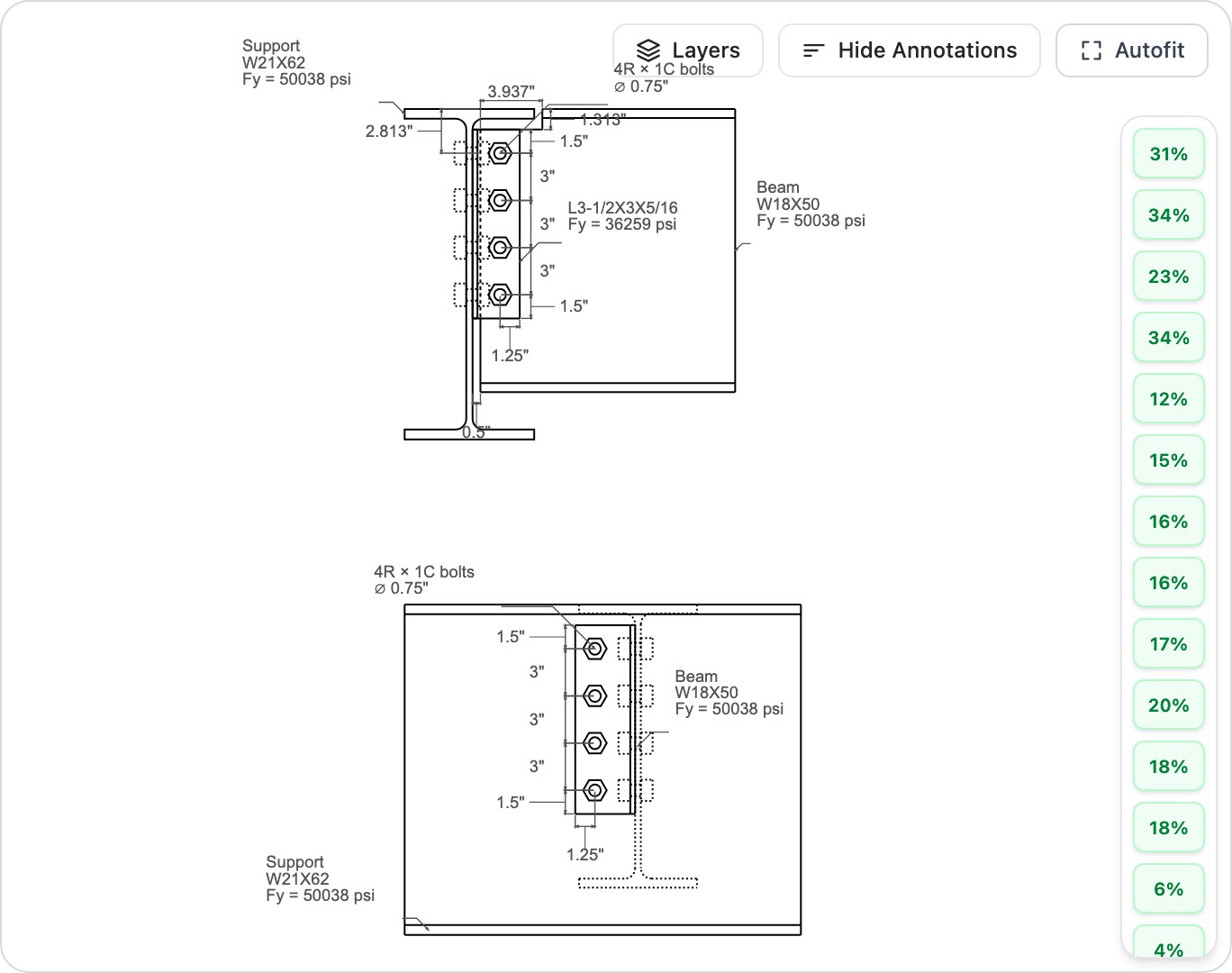 Single Angle Shear Connection Calculator (AISC 360-16) screenshot